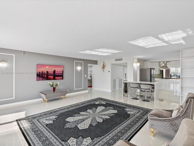 living room featuring tile patterned floors