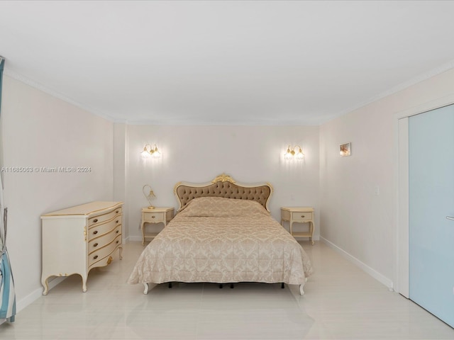 bedroom with crown molding