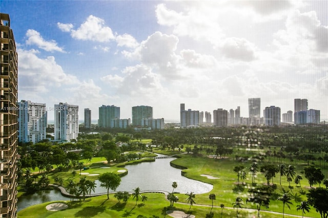 property's view of city featuring a water view