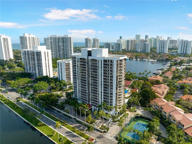 aerial view featuring a water view