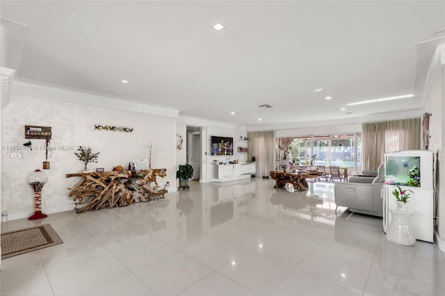 living room featuring ornamental molding