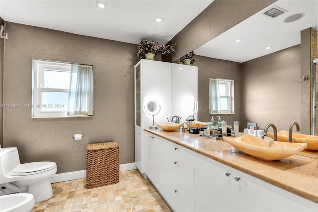 bathroom featuring vanity, toilet, a healthy amount of sunlight, and a bidet