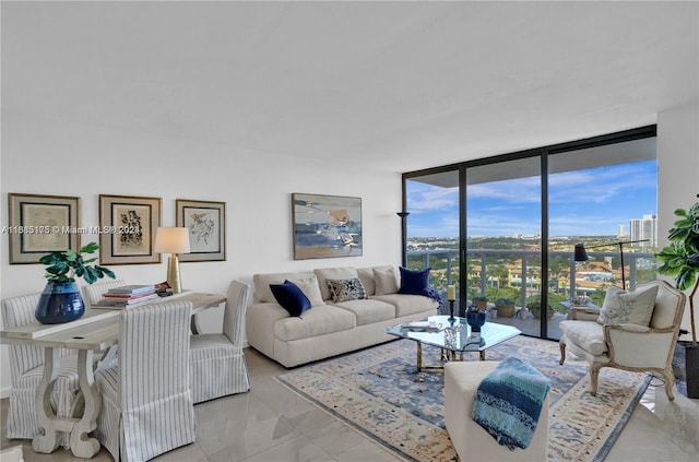 living room with floor to ceiling windows