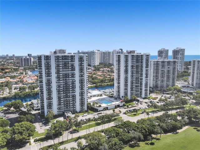 bird's eye view featuring a water view