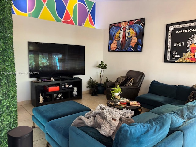 living room with tile patterned floors