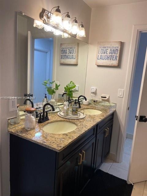 9230 SW 100th Ave Rd, Miami, FL 33176 - bathroom featuring tile patterned flooring, double vanity, and a chandelier