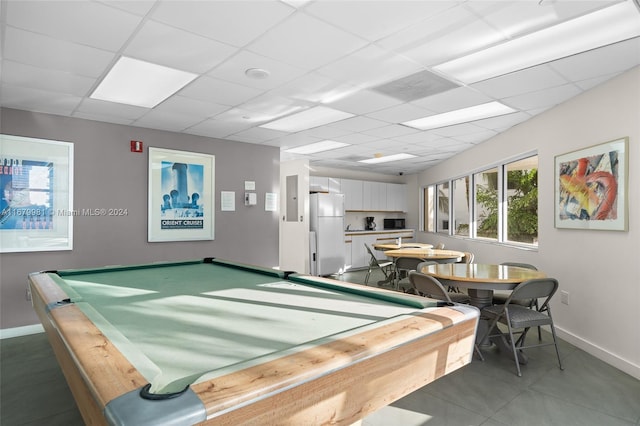 playroom with pool table and a drop ceiling