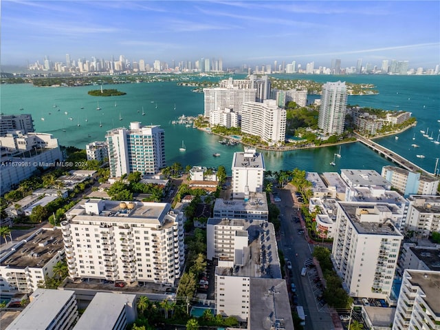 aerial view featuring a water view