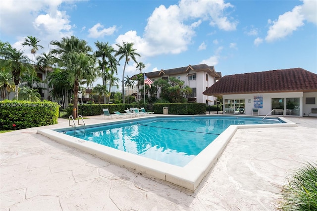 view of swimming pool with a patio area