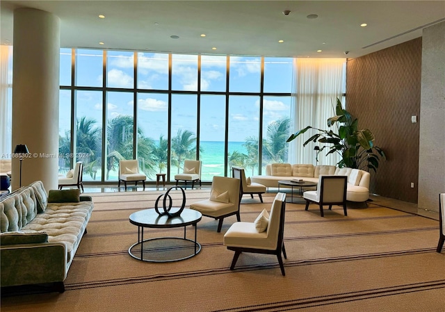 community lobby featuring a water view