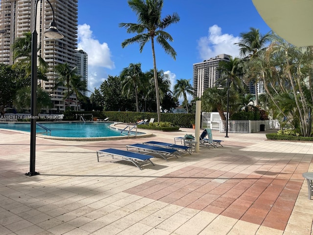 view of swimming pool with a patio