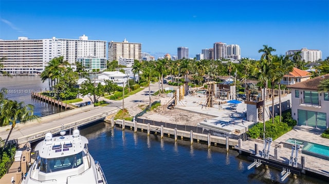 drone / aerial view featuring a water view