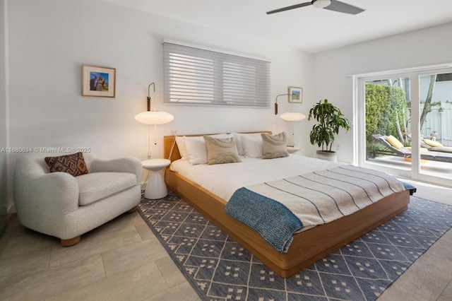 1610 S Bayshore Dr, Miami, FL 33133 - tiled bedroom with access to outside and a ceiling fan
