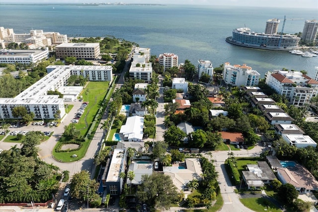 aerial view with a water view