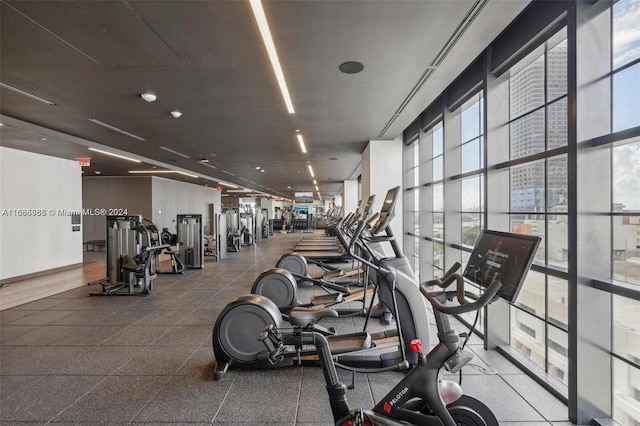 gym featuring expansive windows