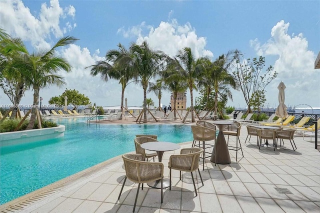 view of swimming pool featuring a patio area