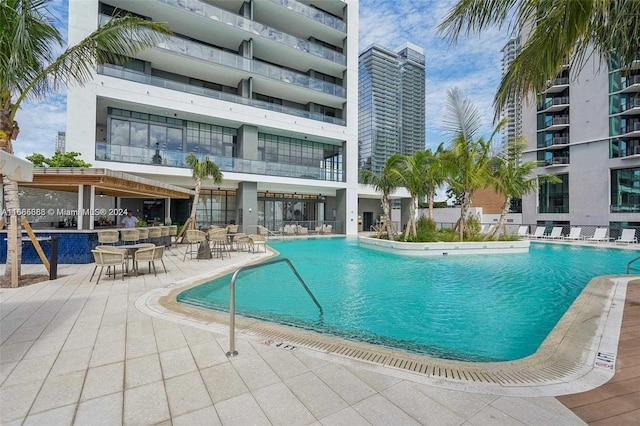 view of pool featuring a patio