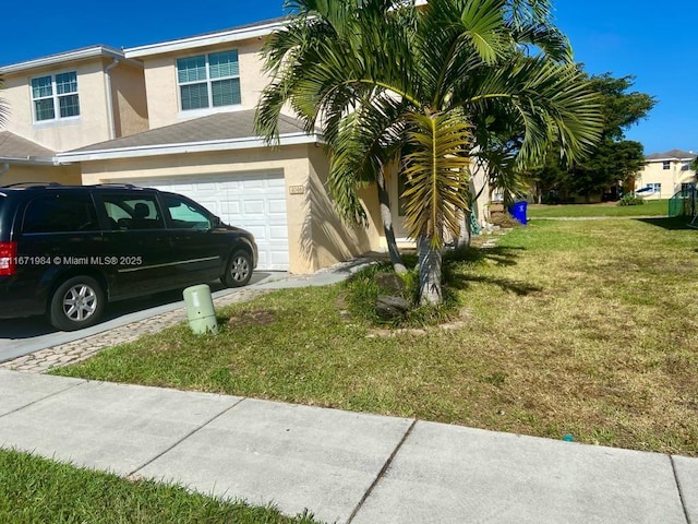 4046 Eastridge Dr, Deerfield Beach, FL 33064 - view of property exterior featuring concrete driveway, a lawn, a garage, and stucco siding