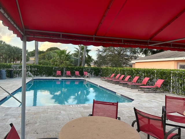 view of swimming pool with a patio