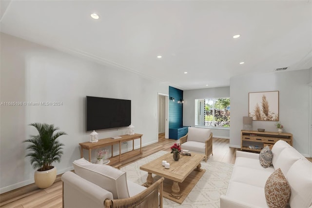 living room with light wood-type flooring