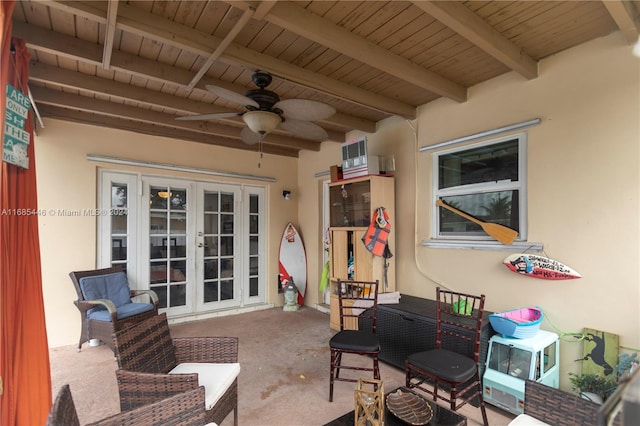 view of patio featuring french doors and ceiling fan