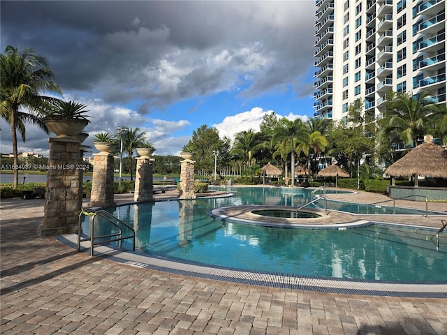 view of swimming pool with a gazebo