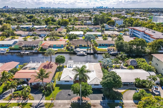 bird's eye view featuring a water view