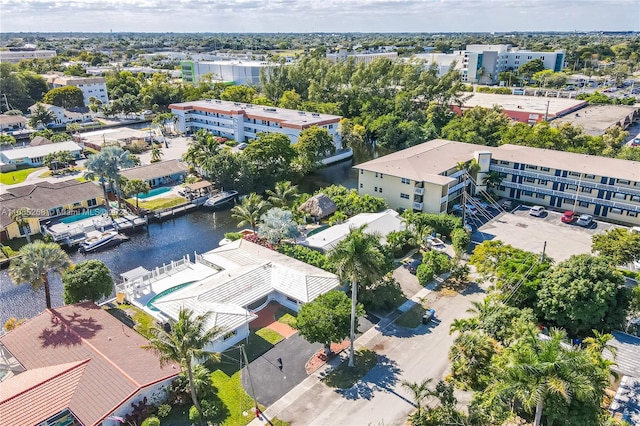 aerial view with a water view