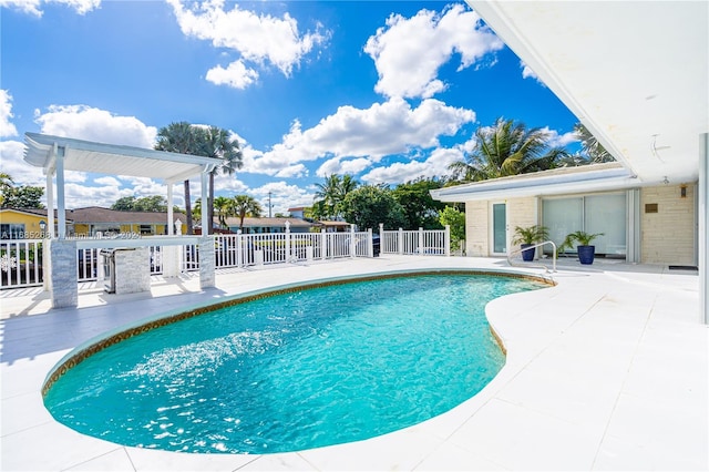 view of pool featuring a patio