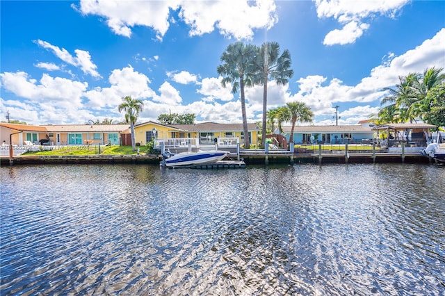 dock area with a water view