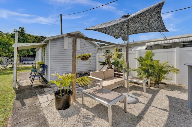 view of patio / terrace featuring an outdoor living space