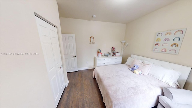 bedroom with a closet and dark hardwood / wood-style flooring