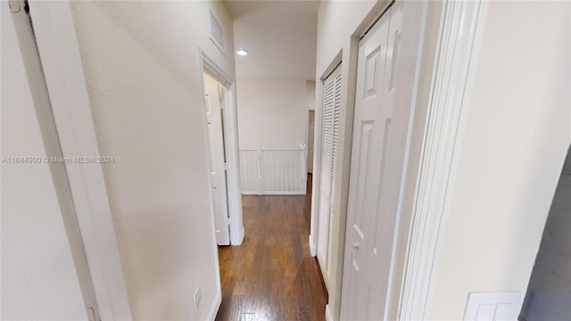 hallway featuring dark wood-type flooring