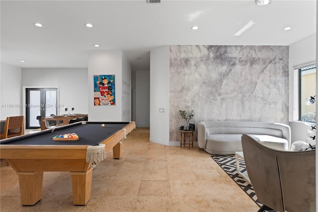 recreation room with french doors and pool table