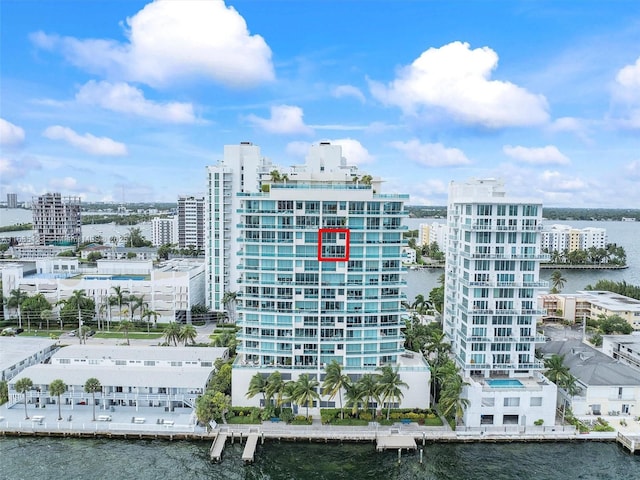 view of building exterior featuring a water view