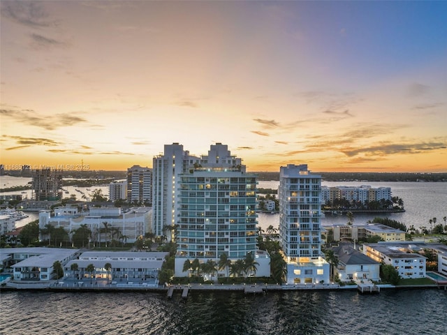 property's view of city featuring a water view