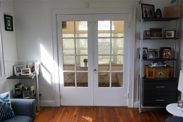 doorway to outside featuring french doors and wood-type flooring