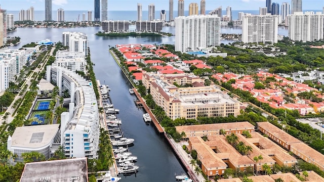 aerial view featuring a water view