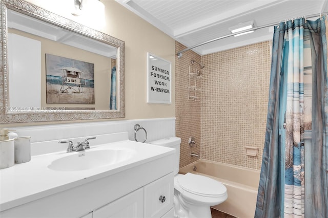 full bathroom featuring toilet, shower / tub combo, and vanity