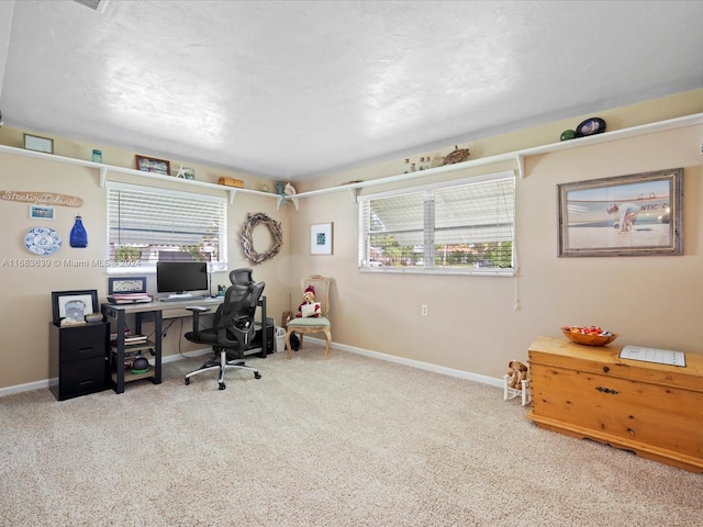 view of carpeted home office