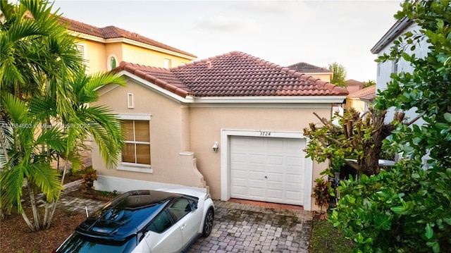 exterior space with a garage