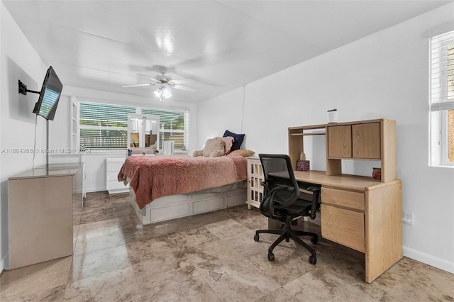 bedroom featuring ceiling fan