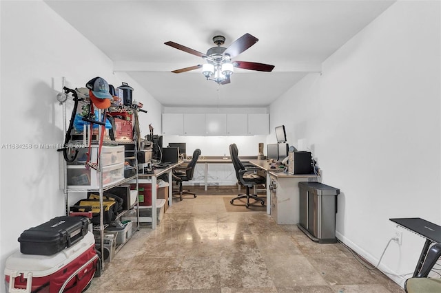 office space featuring ceiling fan