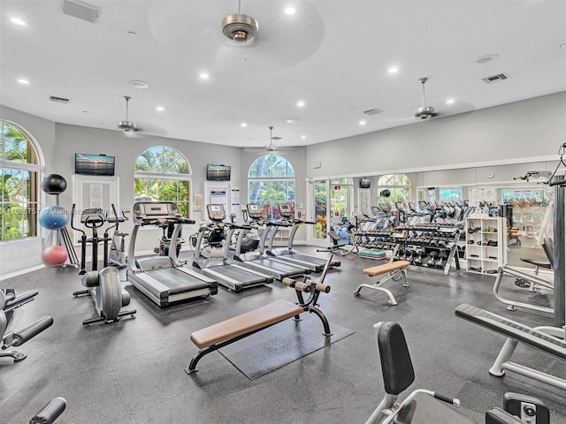 gym with ceiling fan