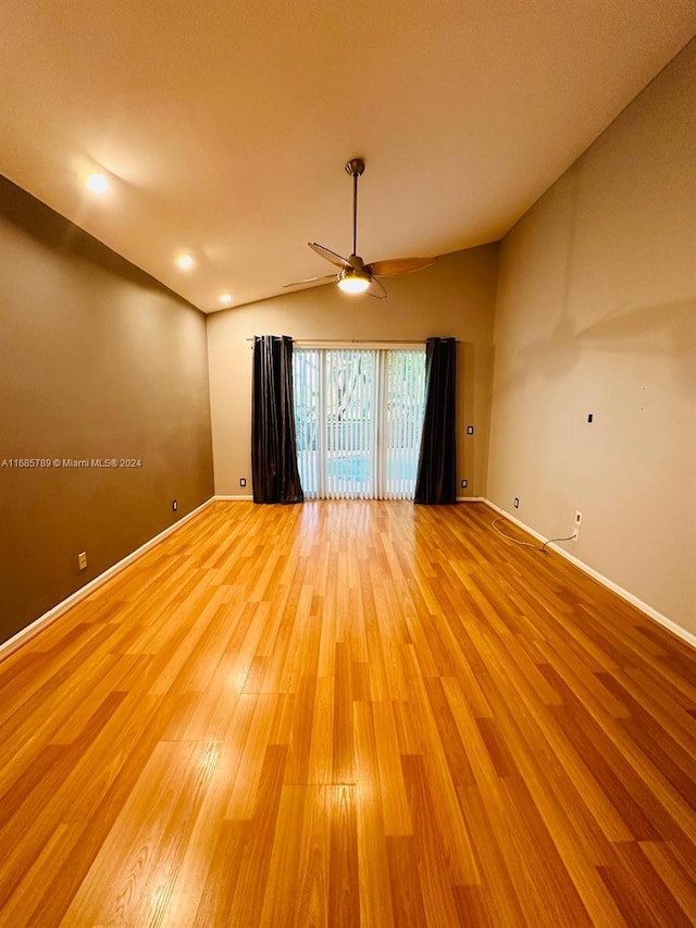 unfurnished room with light hardwood / wood-style flooring and ceiling fan