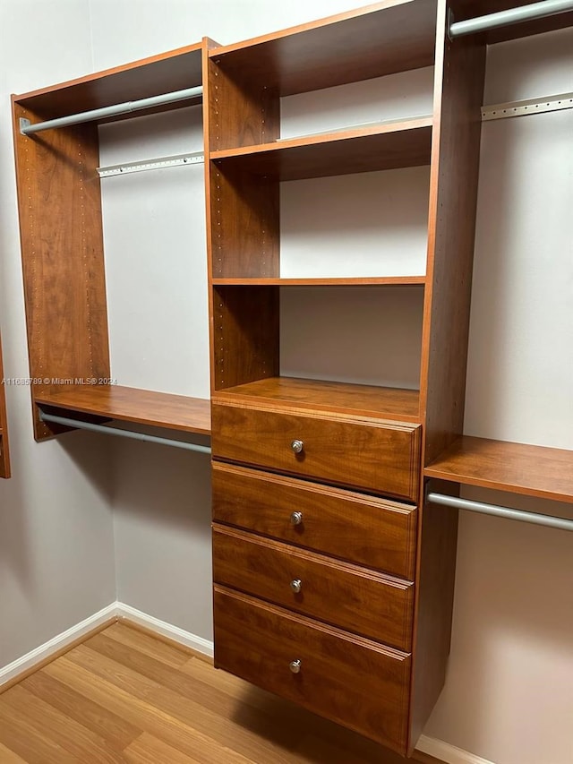 spacious closet with light hardwood / wood-style flooring