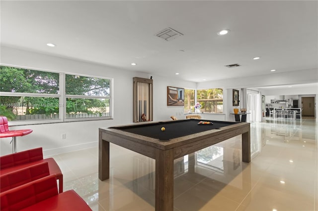 rec room with light tile patterned flooring and pool table