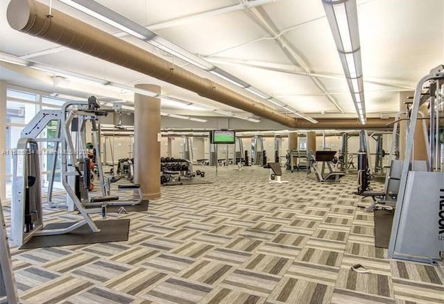 exercise room with carpet