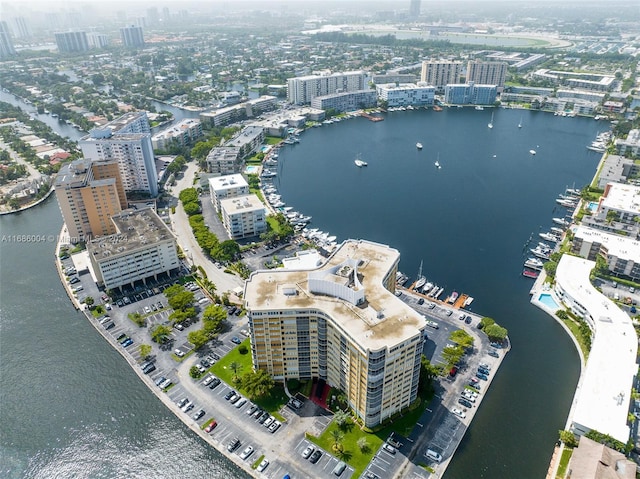 aerial view with a water view