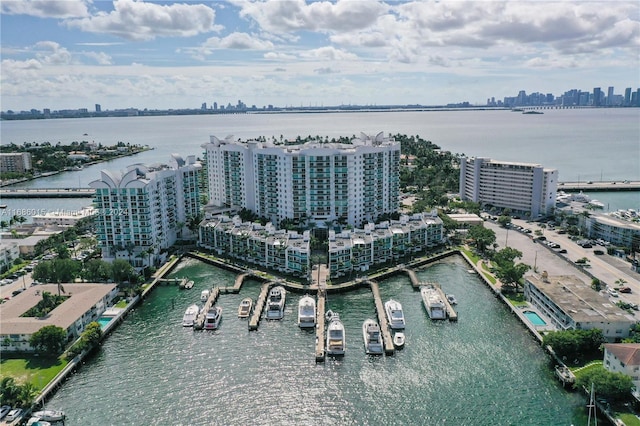 aerial view with a water view